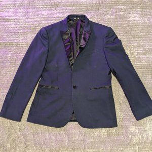 Express 38S men's navy blue satin black extra slim stretch tuxedo suit jacket